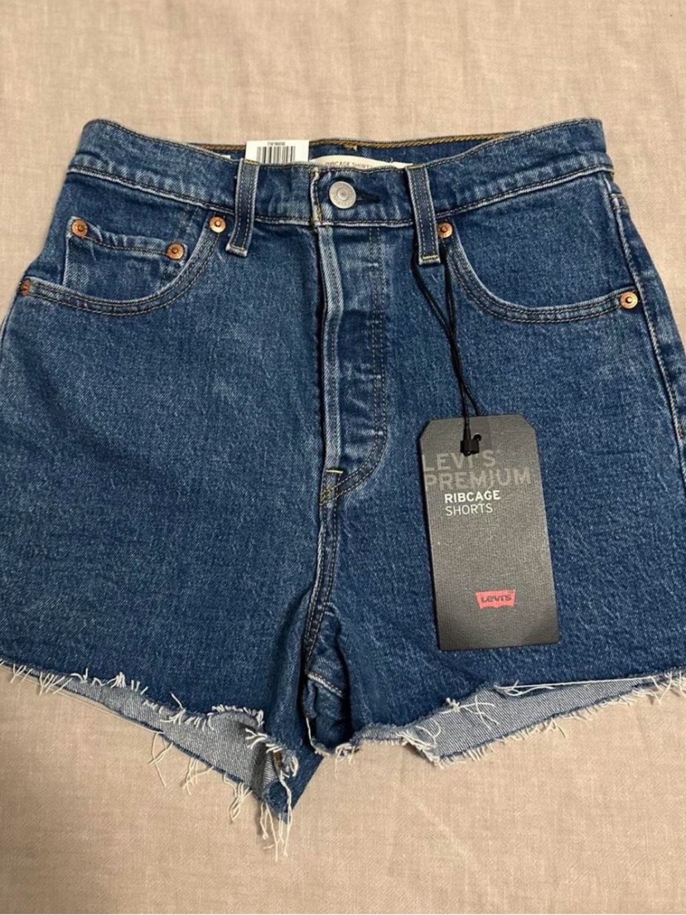 Levi's Dark Blue Ribcage High-Rise Jean Shorts